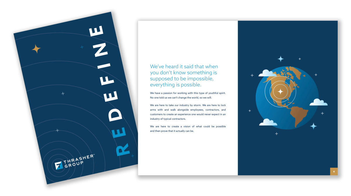 Manifesto brochure cover and inside page spread